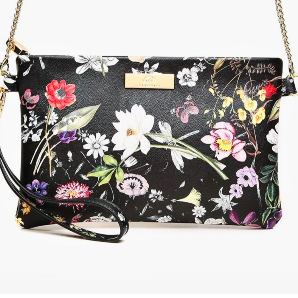 Aitbag Black Floral PU Leather Crossbody Wrislet
